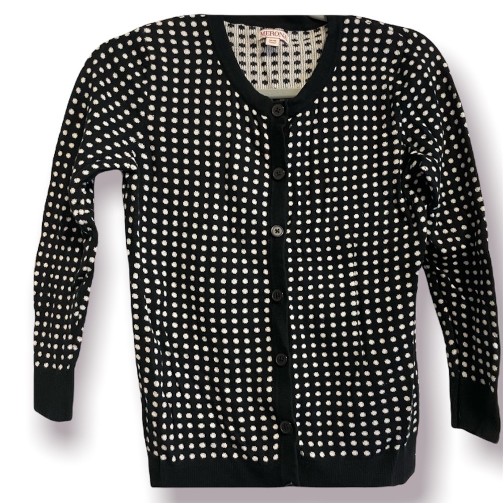 Merona Navy and White Polka Dot Cardigan Sweater